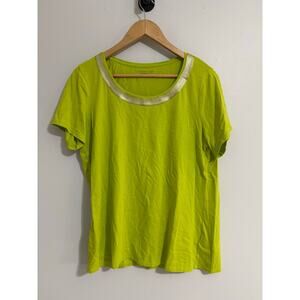 Coldwater Creek Women's XL 16 Lime Green Y2K Shirt Sequin Neckline Gold Chic